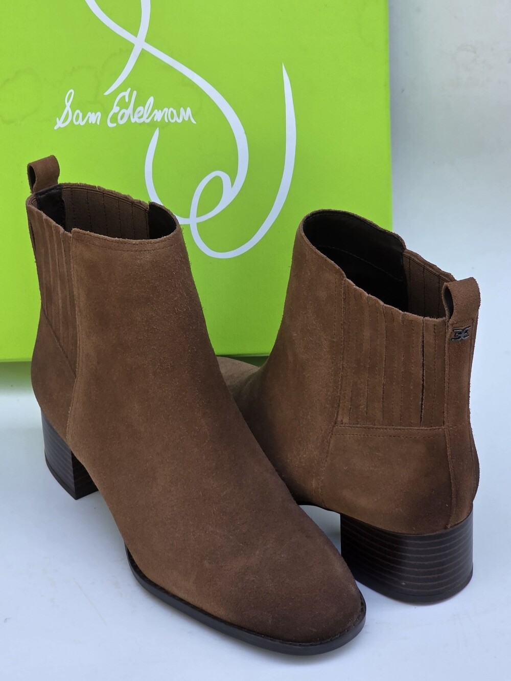 Sam Edelman Kaiti Women's 8 M Walnut Suede Chelsea Ankle Boots Block Heel
